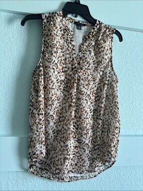Tommy Hilfiger Brown and Cream Leopard Print Sleeveless Blouse